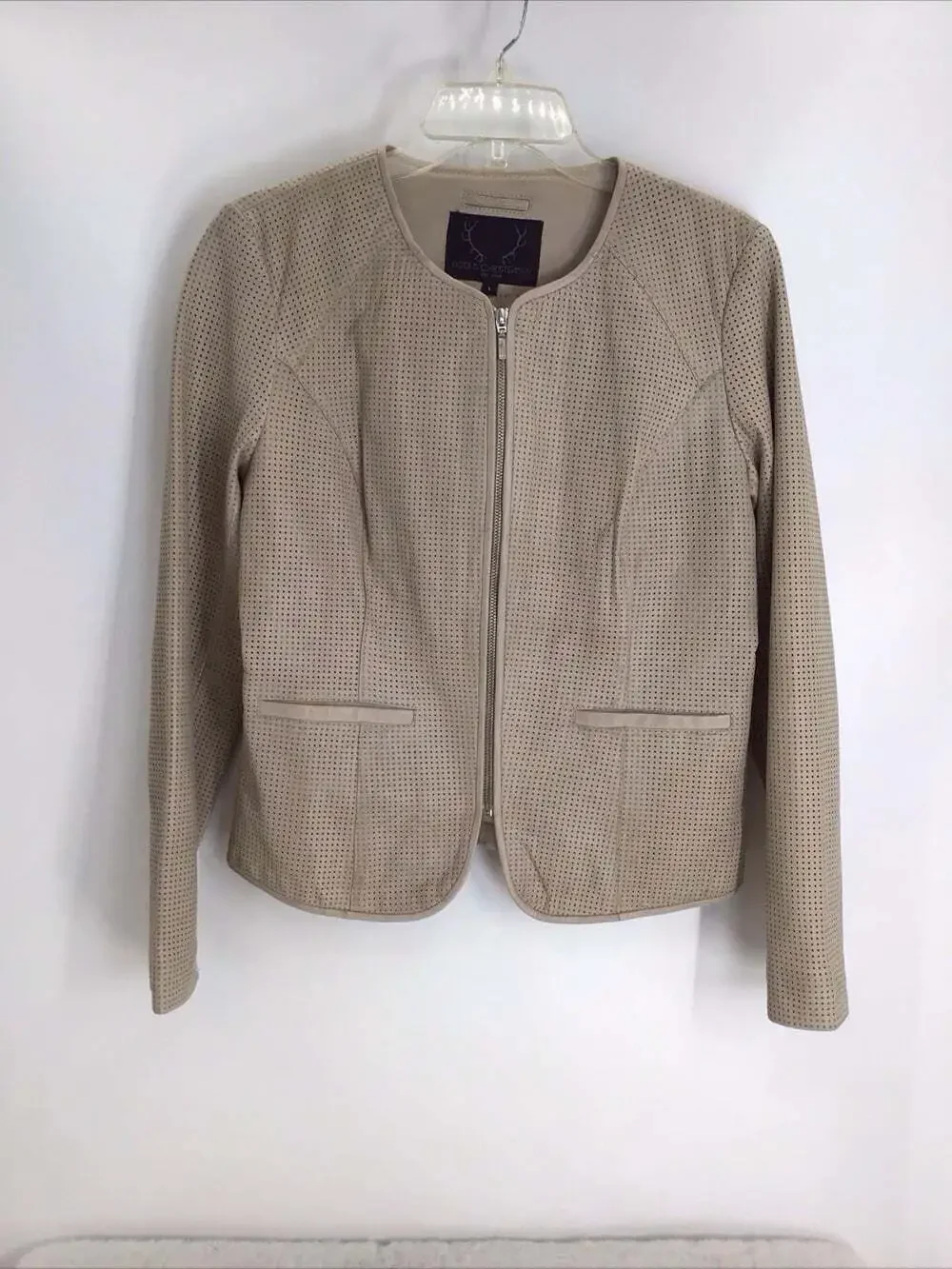 Bod & Christensen 100% Leather Full Zip- Up Laser Cut Style Jacket Tan Size L